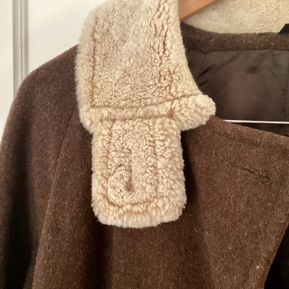 Vtg STEVE by Searle Brown Wool Trapeze Long Coat Faux Fur Collar & Cuffs Size 8 - Picture 4 of 15